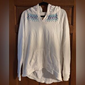 Hollister High Low Hoodie White and Blue Tribal Pattern
